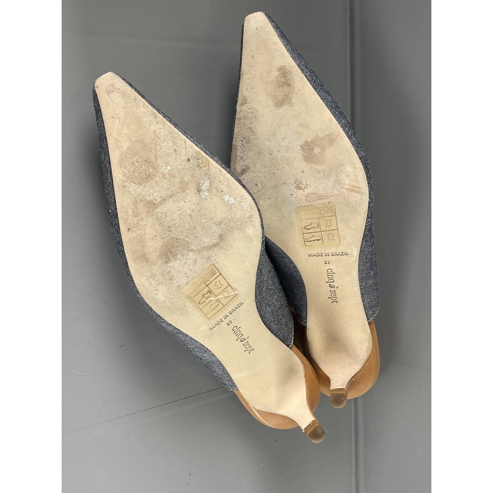 Cinq a Sept Shoes Womens Size 37 Blue Denim Slingback Pointed Toe Kitten Heels - Picture 7 of 14